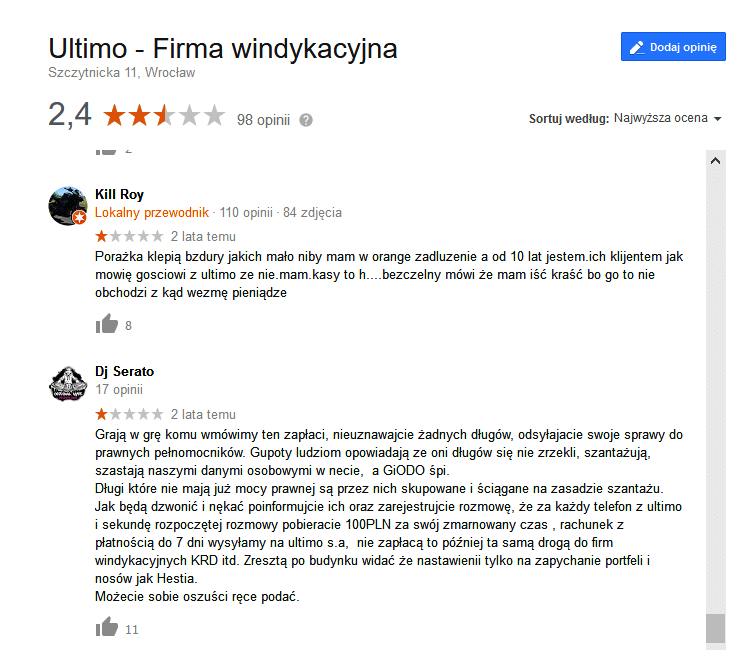 Firmy windykacyjne opinie Ultimo