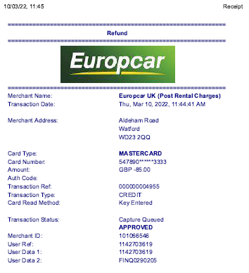 Europcar zwrot pieniędzy